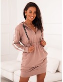 Rochie hanorac dama cu dungi si gluga cappuccino FI657 - Magazin online - Boutique